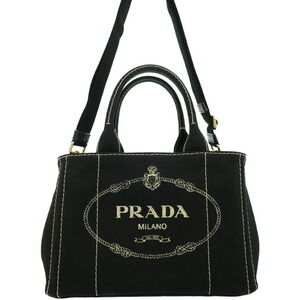 Prada Canapa Tote canvas handbag top handles 2way Black